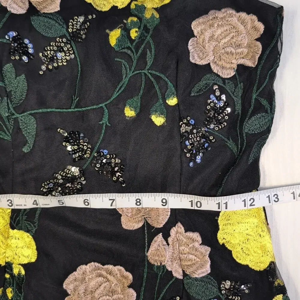 Lulu's Rue Black Floral Embroidered Sequin Bodycon Mini Dress Size XS - Picture 10 of 14